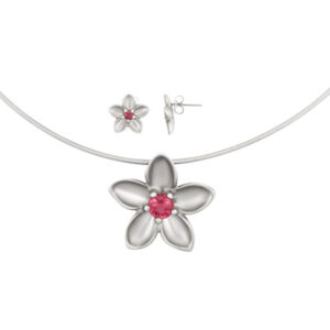 Tiffany & Co Sterling silver flower necklace and earring set with pink tourmaline