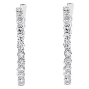 18k white gold hoop earrings with 4.22 carats in round cut diamonds